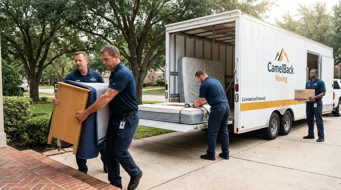 Crew loading residential truck for cross-state move from Antelope, CA